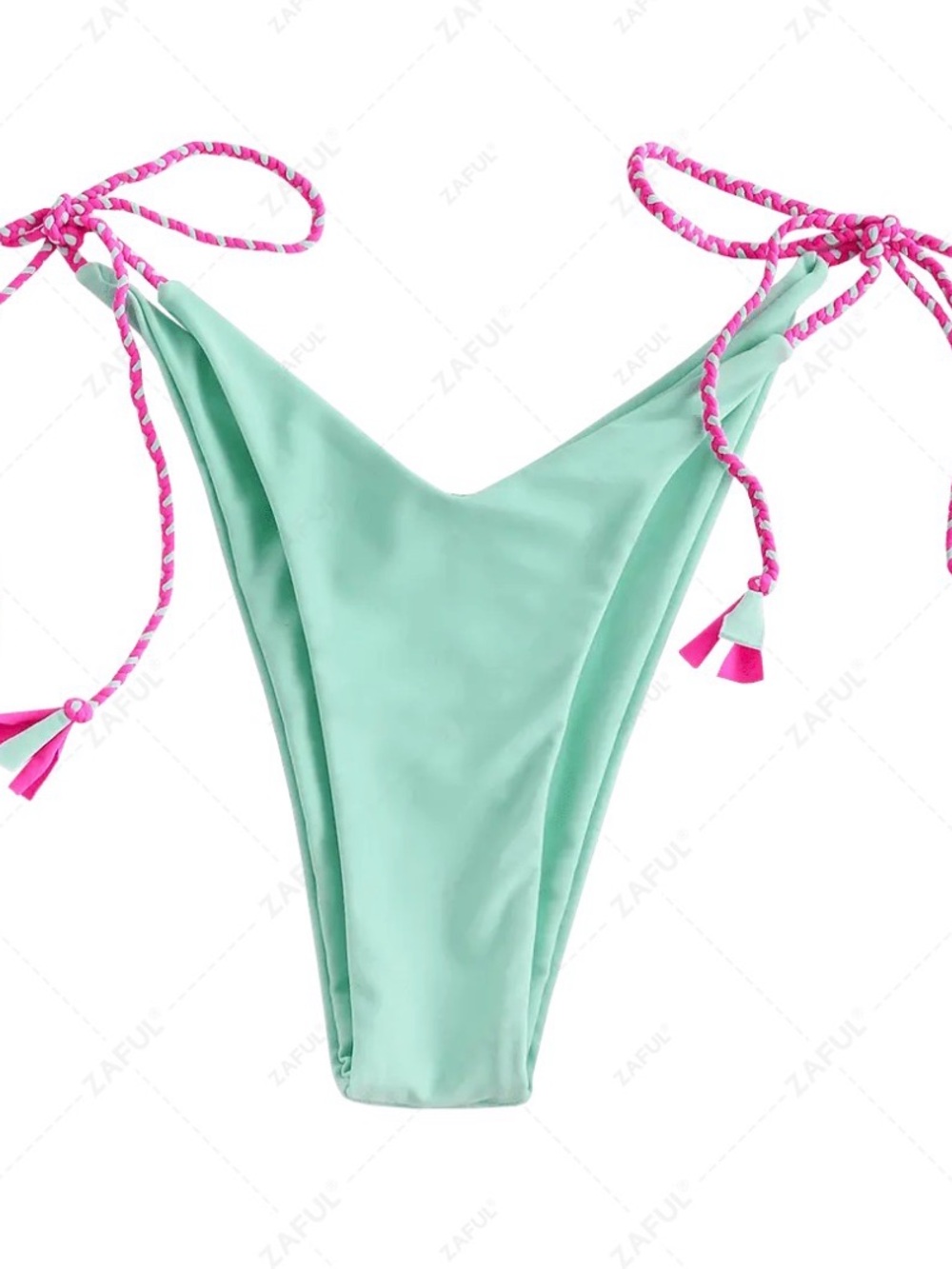 Zaful Mint Green Tie-Side Bikini Bottom with Hot Pink Accents